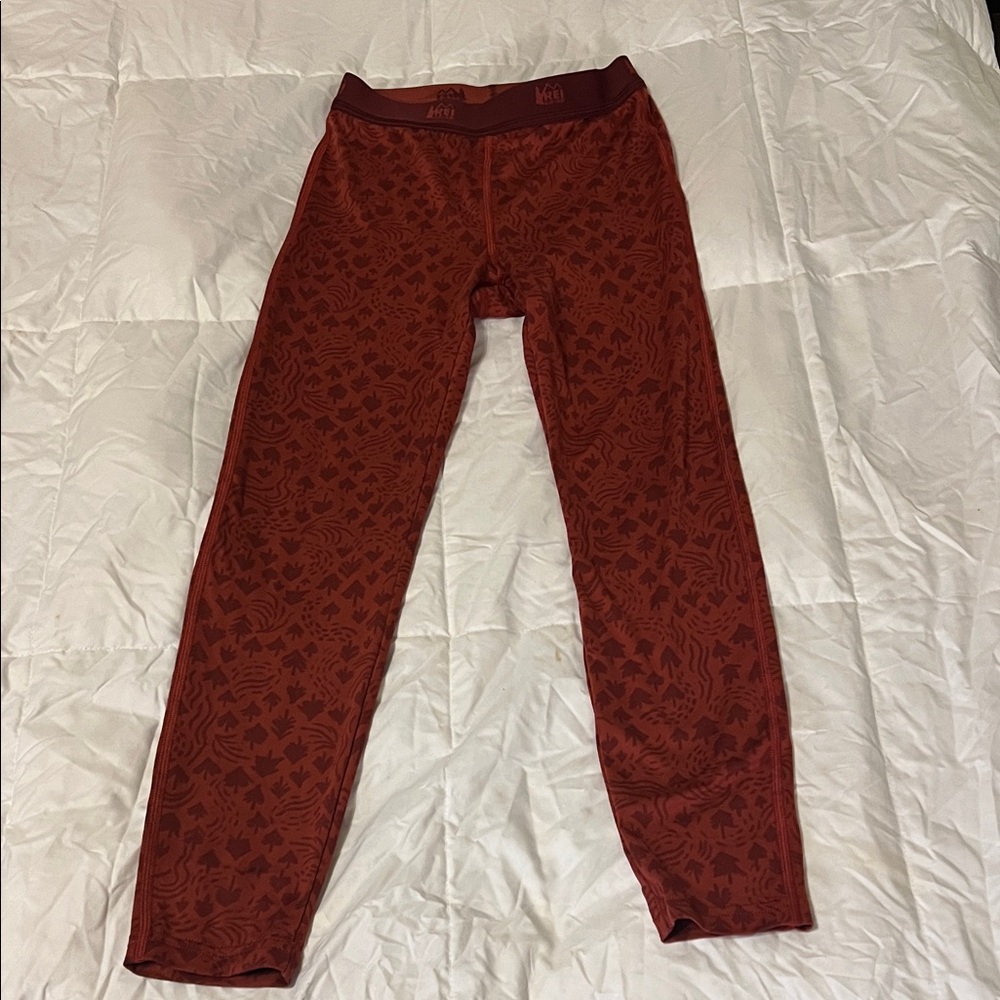 REI kids long underwear leggings, red orange sz S